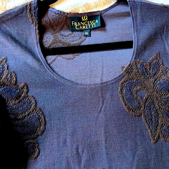 Francesca Caretti wool-blend long dress with beautiful appliqués. Size 10. - Picture 4 of 8